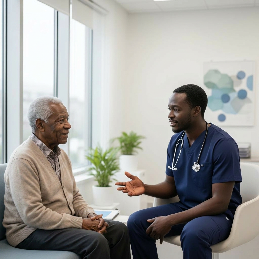 A Hartwell consultant in conversation with a patient